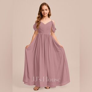 A-line Cold Shoulder Floor-Length Chiffon Junior Bridesmaid - Vintage Mauve